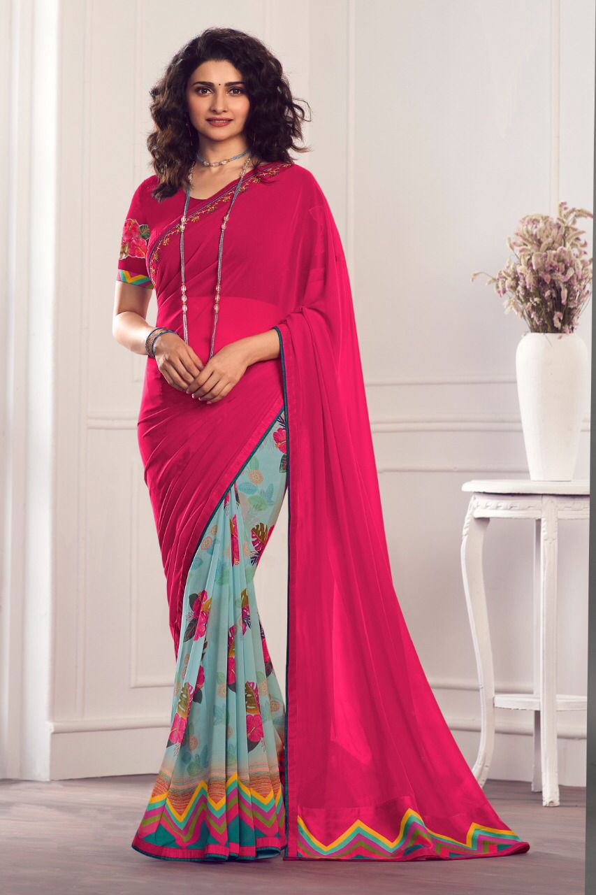 Georgette Printed Saree with Banglori Silk Blouse