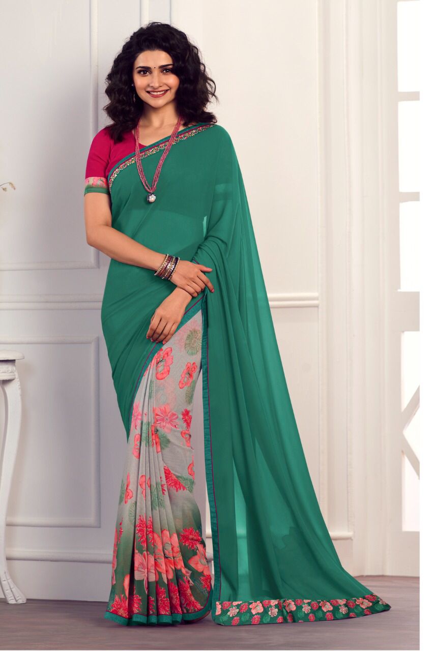 Georgette Printed Saree with Banglori Silk Blouse