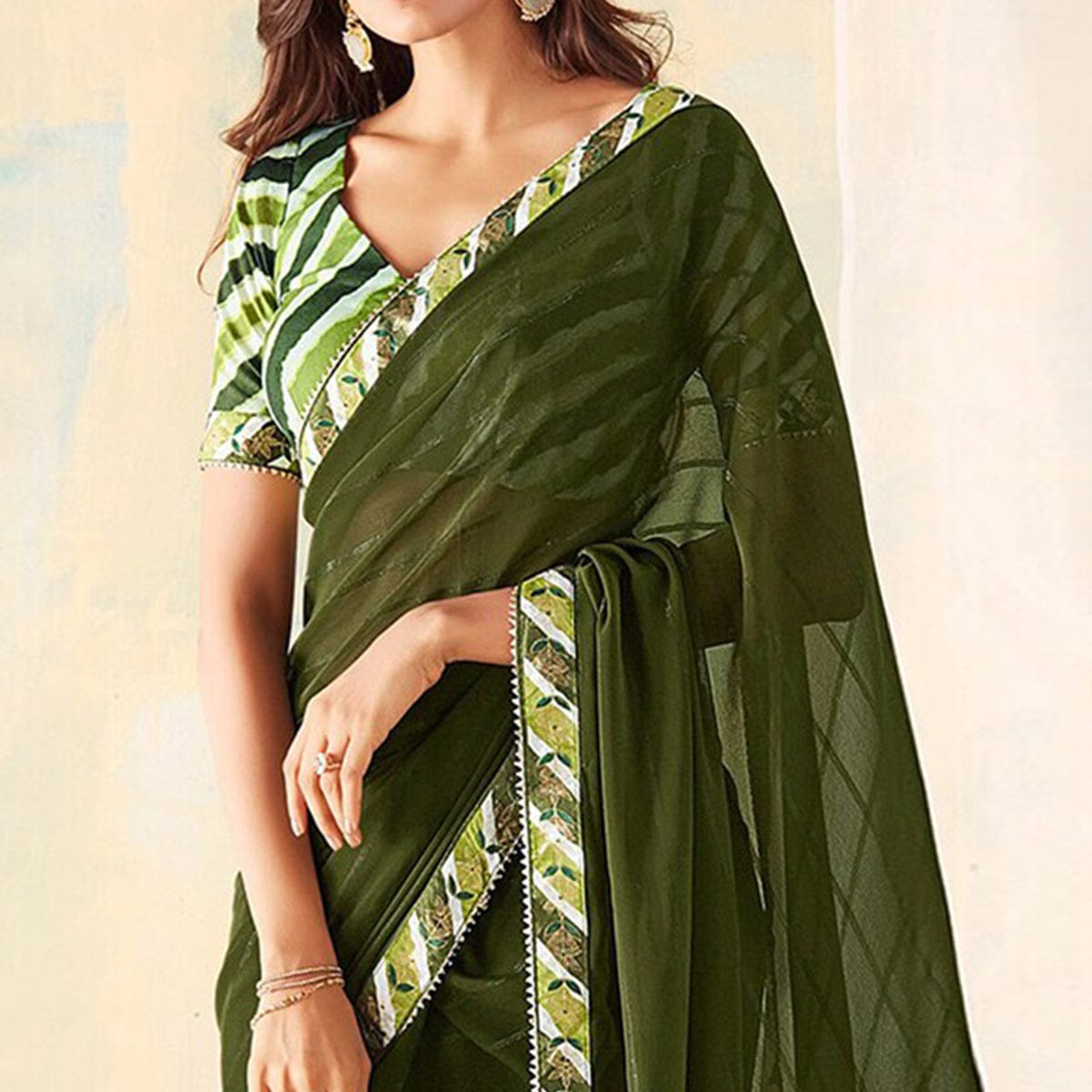 Bright Checks Georgette Silk Saree with Samosa Lace Work