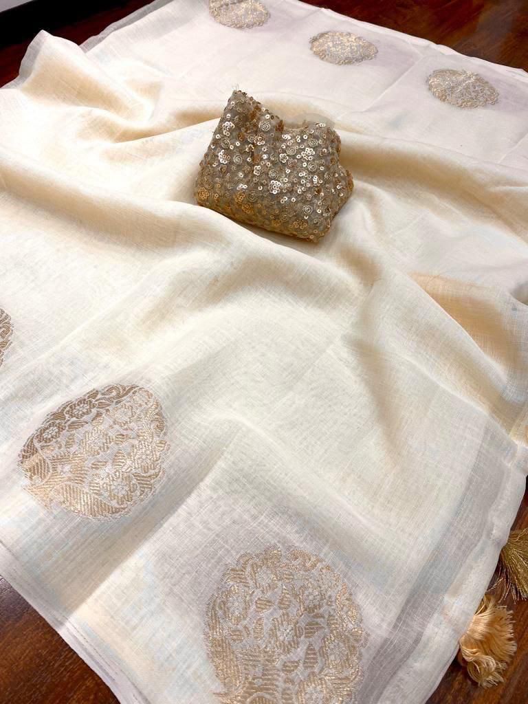 Exquisite Kerala Linen Saree (Special Single Color Edition)