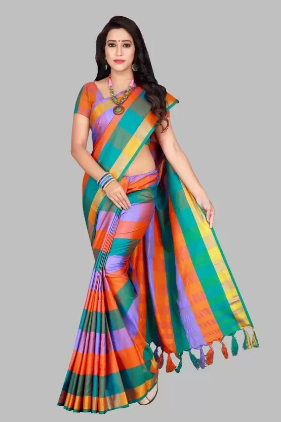 Upada Silk Saree with Elegant Jhalar and Matching Blouse