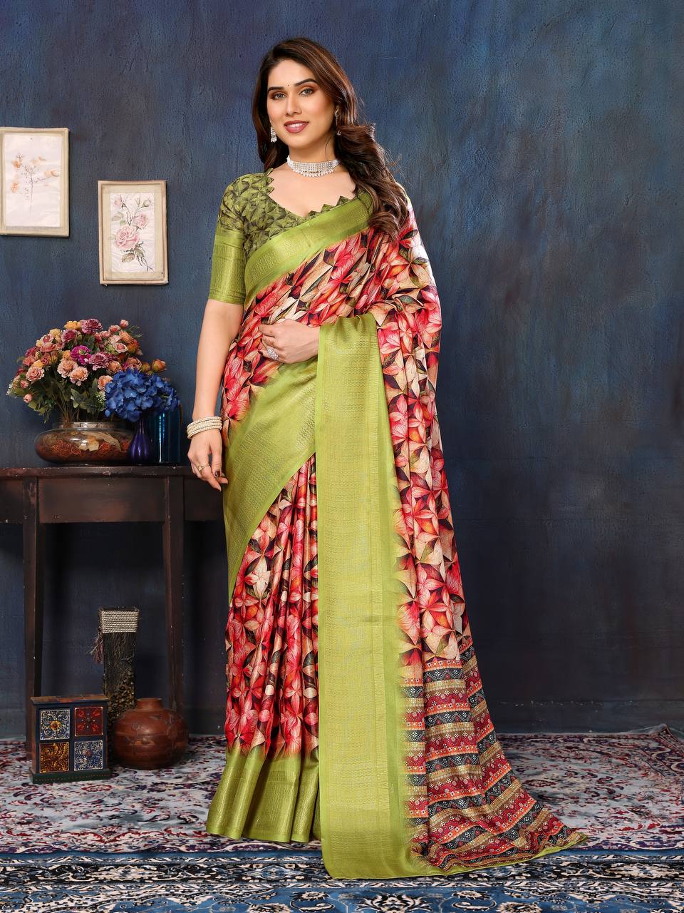 Banarasi Heavy Cotton Silk Saree with Digital Print and Jacquard Patto Borde