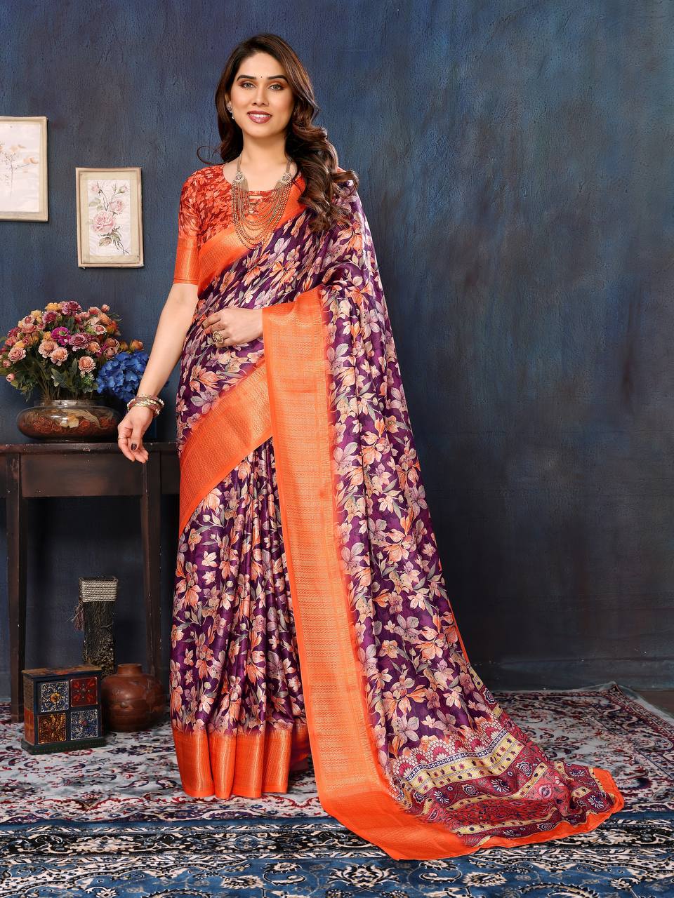 Banarasi Heavy Cotton Silk Saree with Digital Print and Jacquard Patto Borde