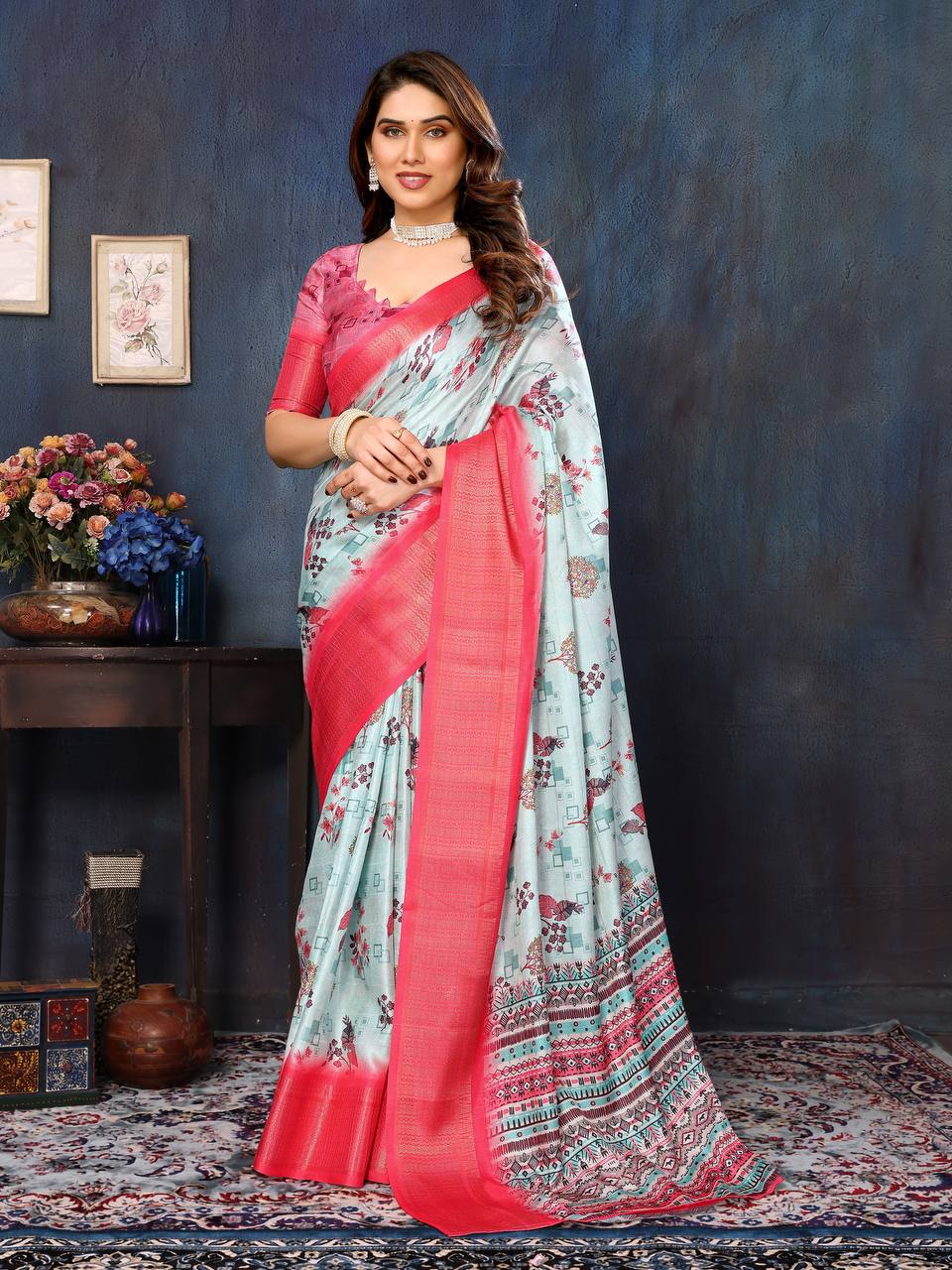 Banarasi Heavy Cotton Silk Saree with Digital Print and Jacquard Patto Borde