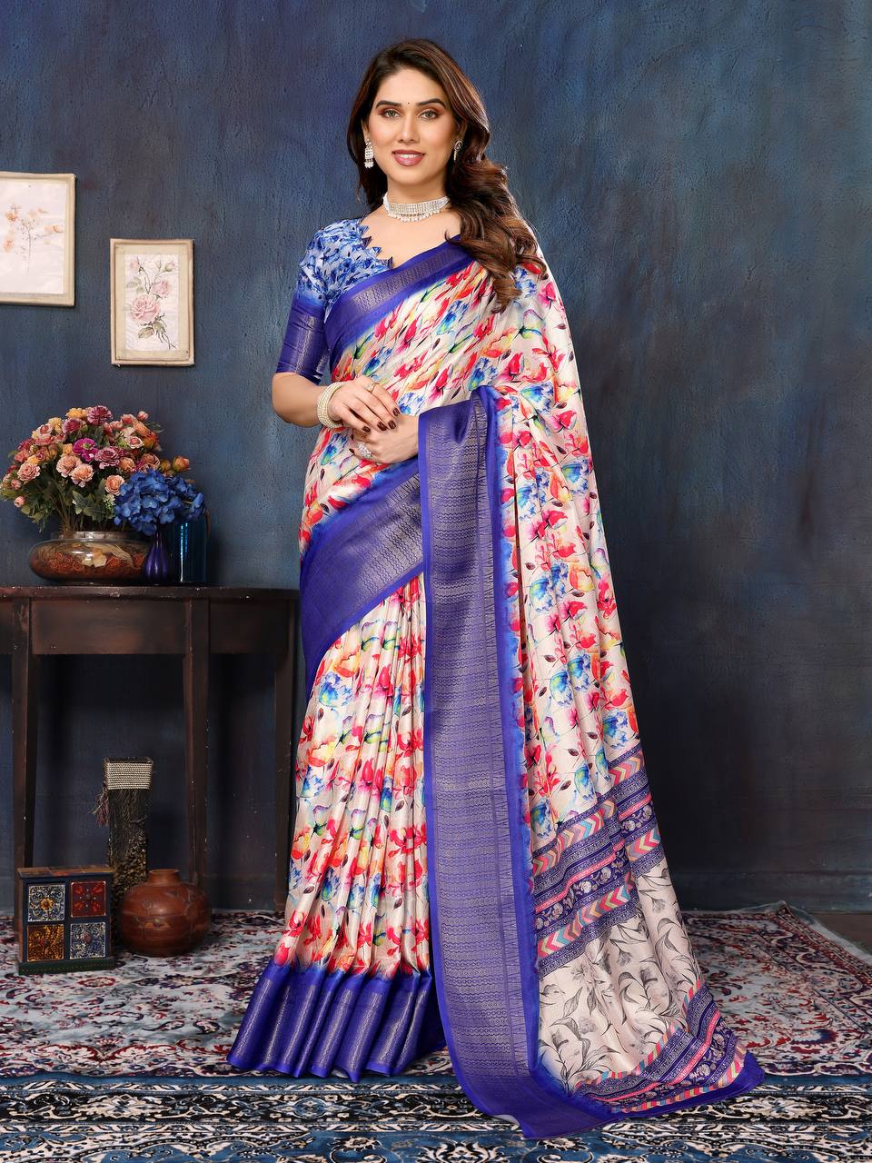 Banarasi Heavy Cotton Silk Saree with Digital Print and Jacquard Patto Borde