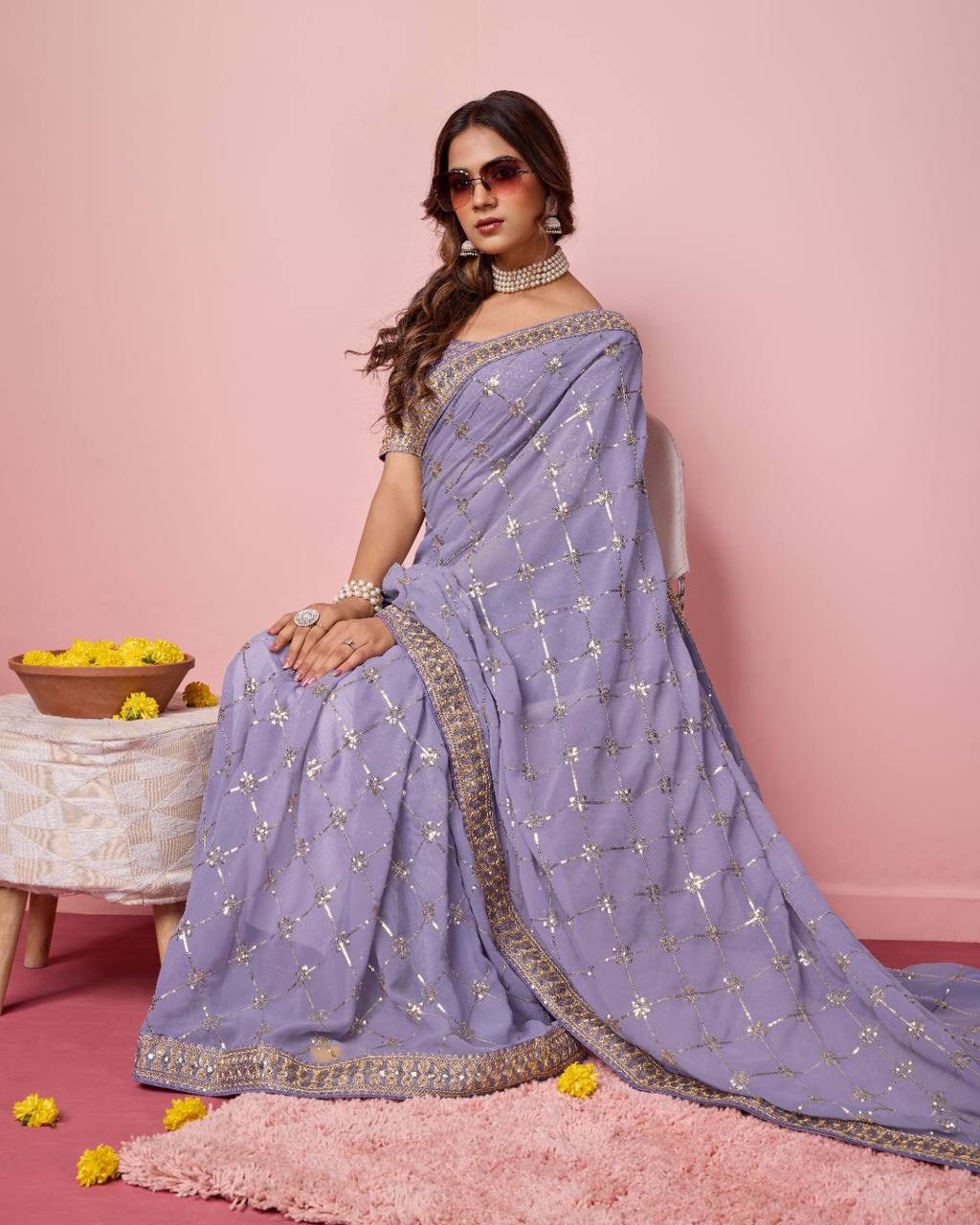 Elegant Soft Georgette Saree with All Over Sequins Work