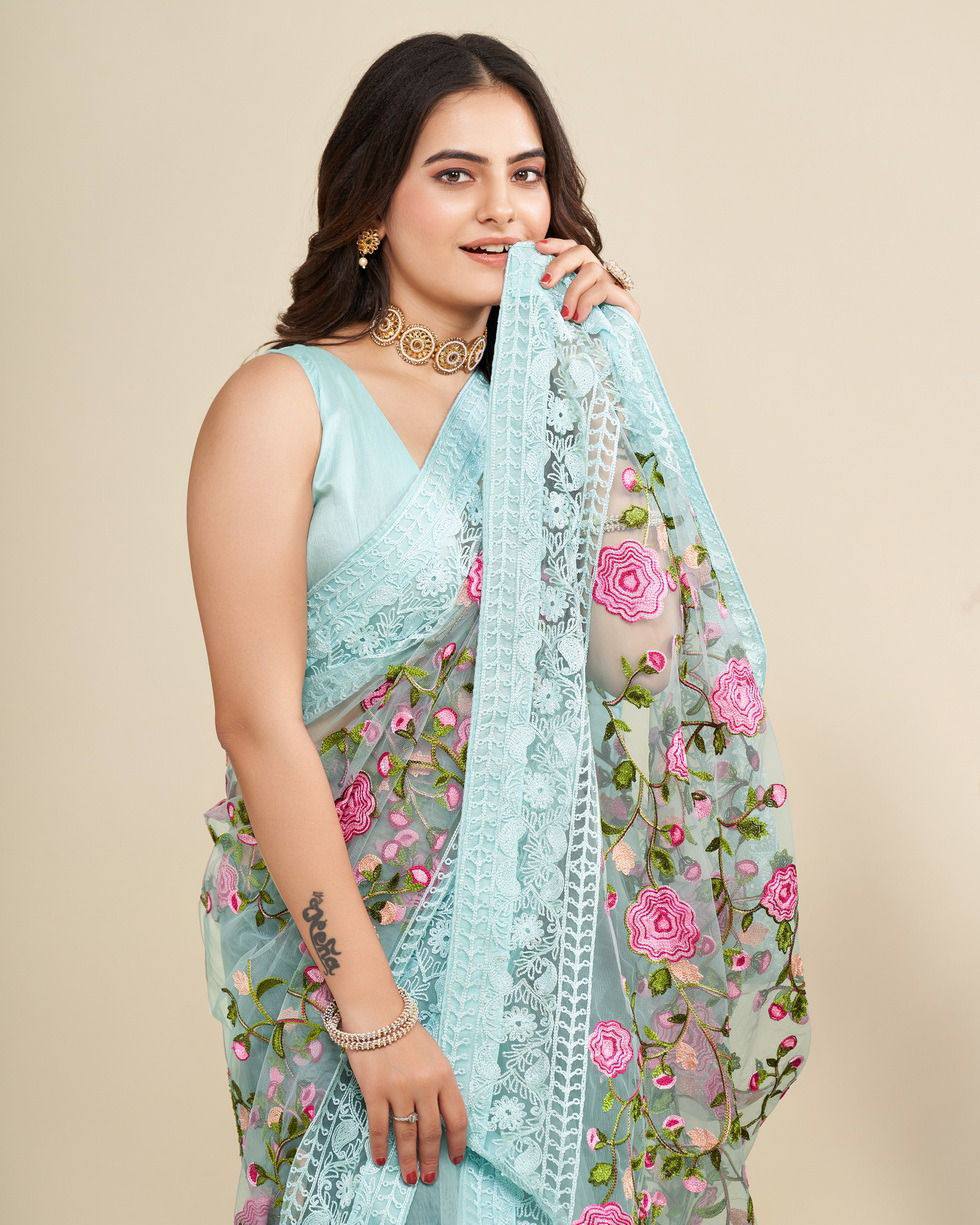 Soft Net Chikankari Embroidery Saree