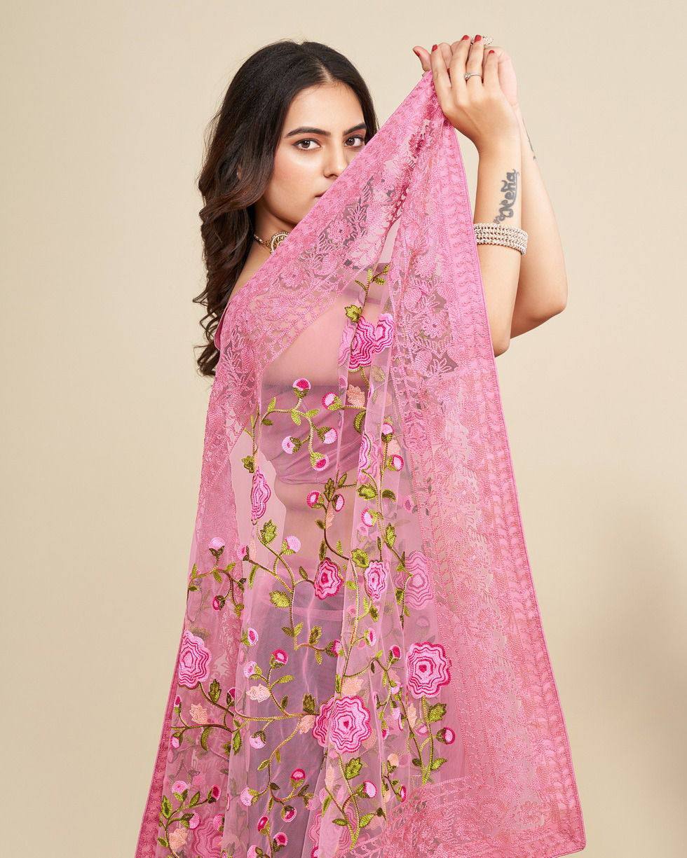 Soft Net Chikankari Embroidery Saree