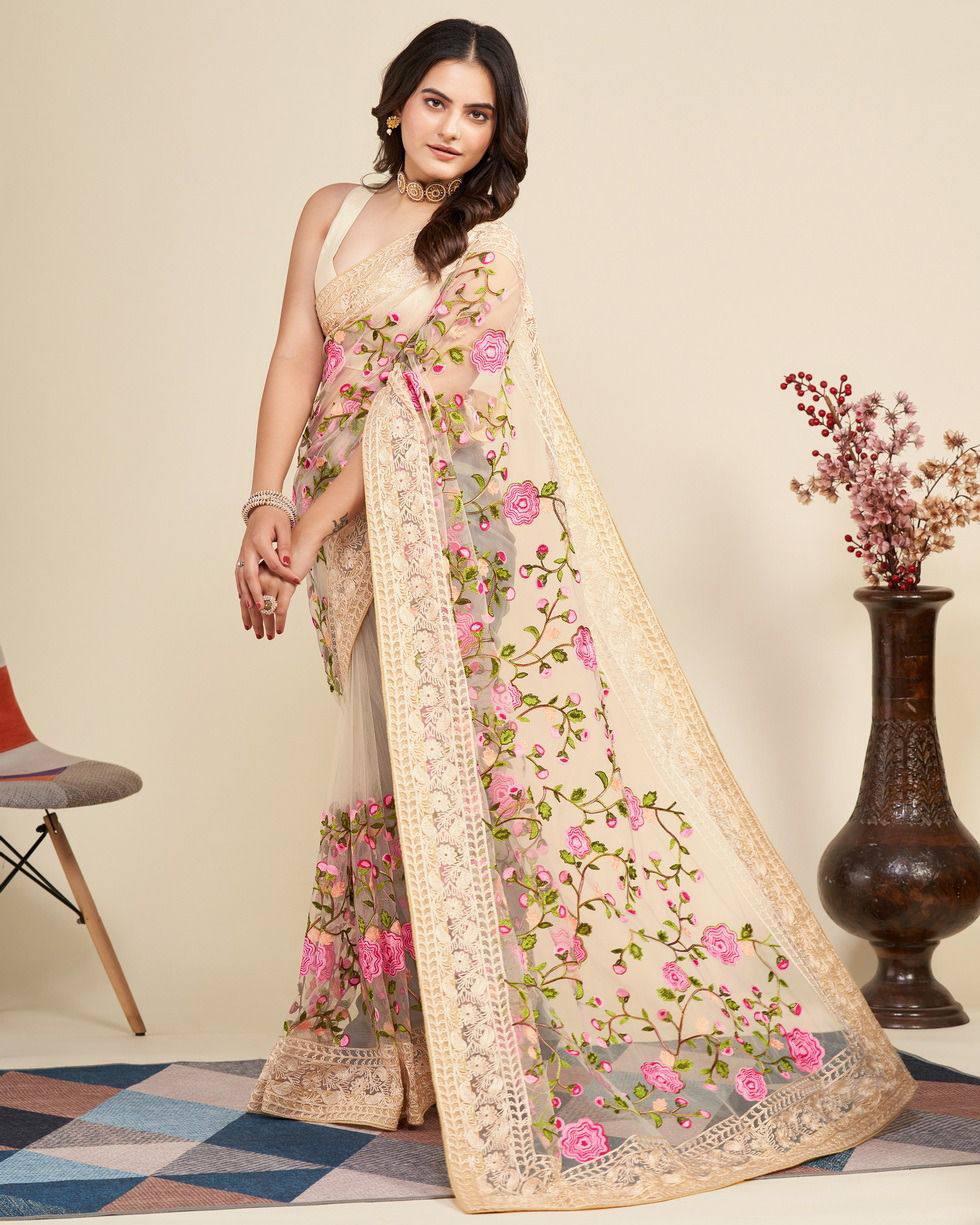 Soft Net Chikankari Embroidery Saree