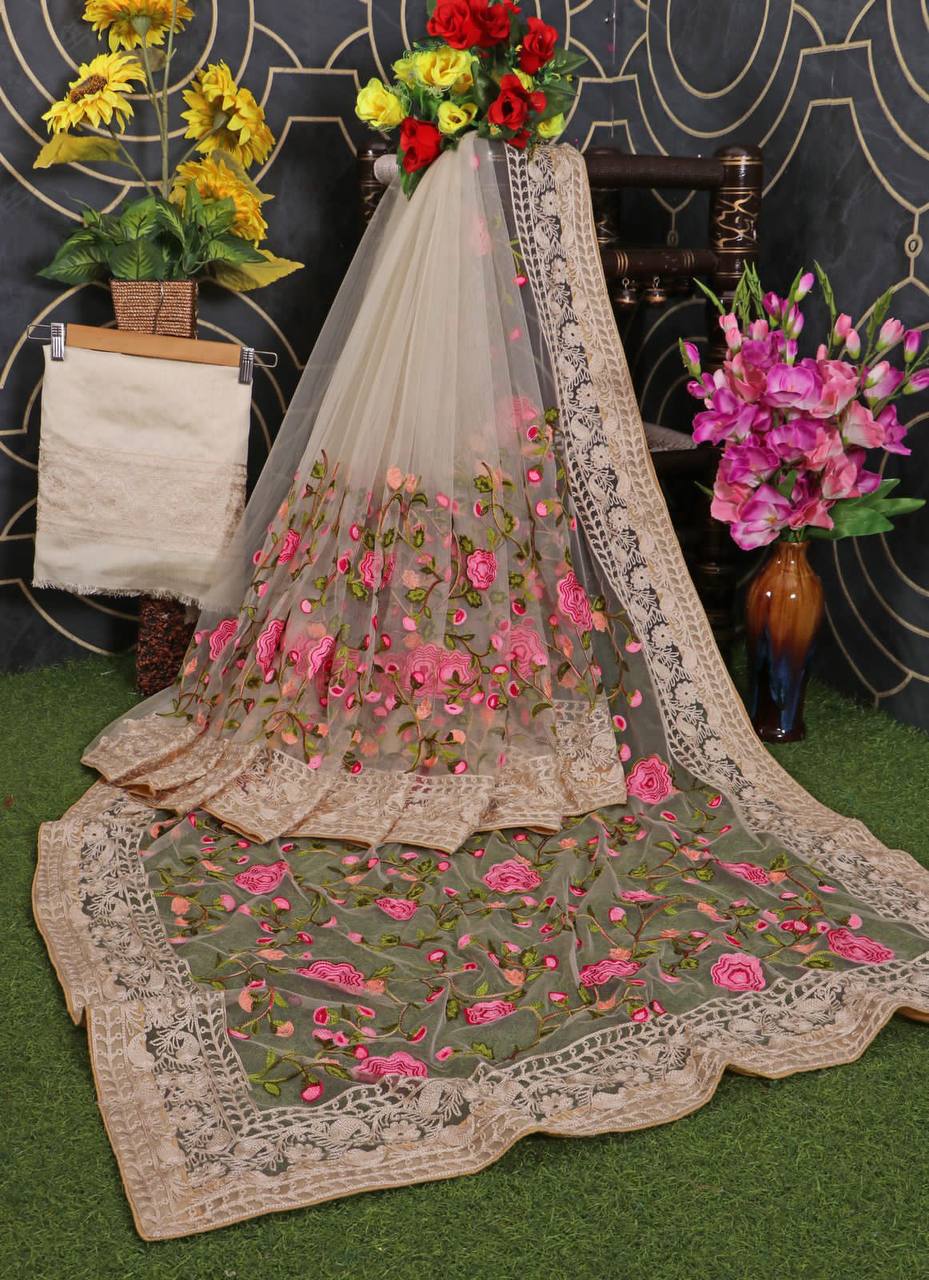 Soft Net Chikankari Embroidery Saree